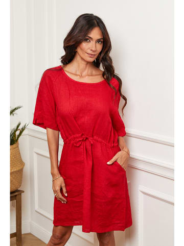 Joséfine Lniana sukienka w kolorze czerwonym