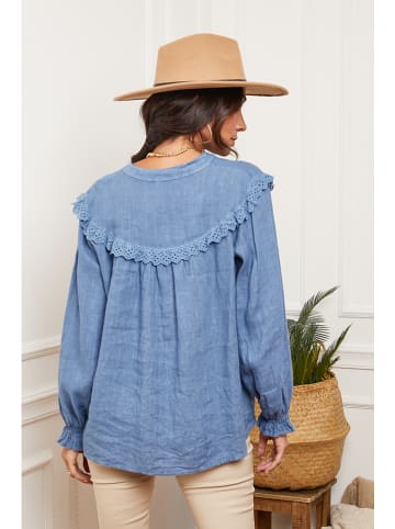 La Compagnie Du Lin Linnen blouse blauw