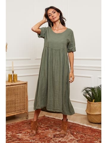 Fleur de Lin Leinen-Kleid "Gustaro" in Khaki