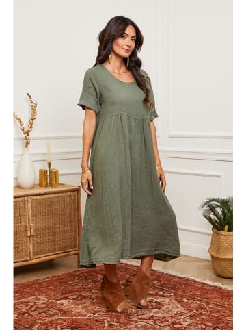 Fleur de Lin Leinen-Kleid "Gustaro" in Khaki