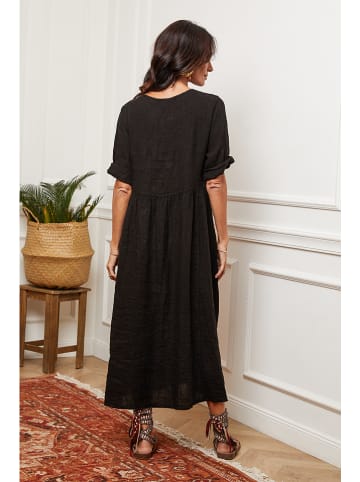 Joséfine Leinen-Kleid in Schwarz