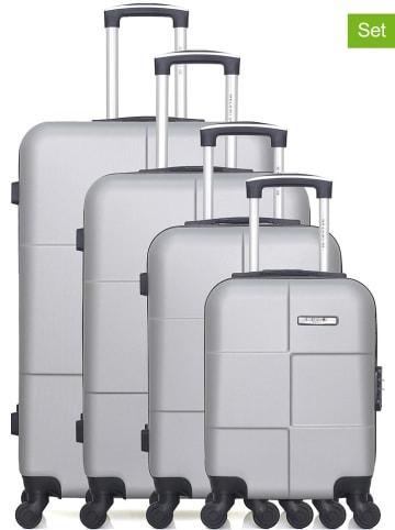 BlueStar 4-delige hardcase-trolleyset "Miami" zilverkleurig