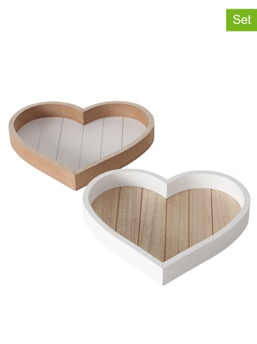 Boltze 2-delige set: dienbladen "Hart" wit/naturel - (B)24 cm