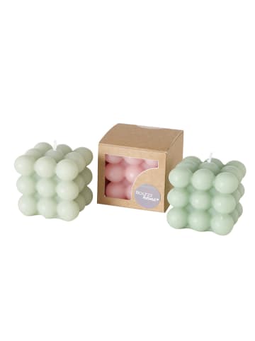 Boltze 3-delige set: kaarsen "Bubble" mintgroen/lichtroze - 3x 138 g