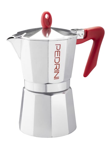 Pedrini Espressokoker "Cafetiera" zilverkleurig/rood - 6 koppen