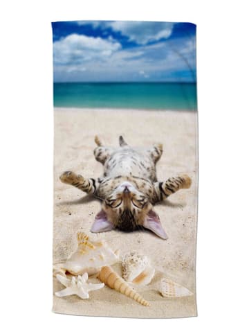 Good Morning Ręcznik plażowy "Beachcat" w kolorze beżowo-niebieskim