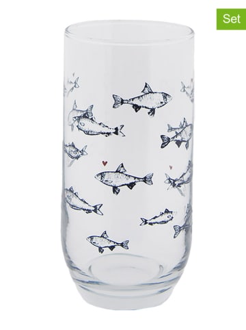 Clayre & Eef 6-delige set: drinkglazen transparant/blauw - 415 ml