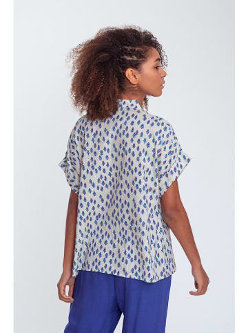 Makani  Blouse crème/donkerblauw/paars