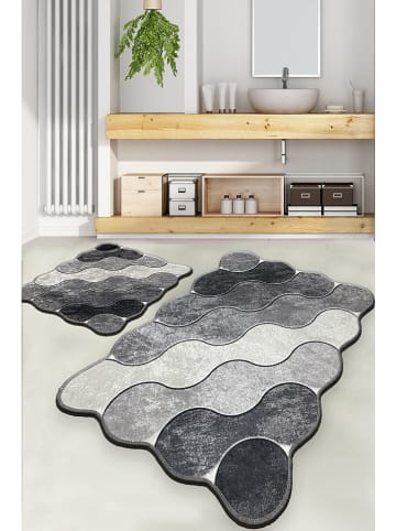 Colourful Cotton 2er-Set: Badvorleger "Circle" in Grau