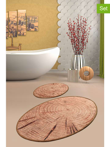 Colourful Cotton 2er-Set: Badvorleger "Wood" in Hellbraun