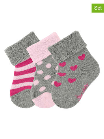 Sterntaler 3-delige set: sokken "Ringel" grijs/roze