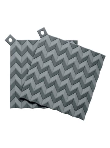 RIG-TIG 2-delige set: pannenlappen "Hold on" grijs - (L)20,5 x (B)20,5 cm