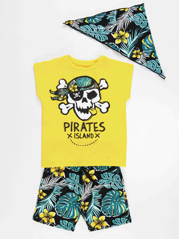 Denokids 3-delige outfit geel/blauw