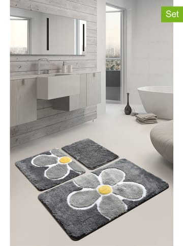 Elizabed 3er-Set: Badvorleger "Flower" in Grau