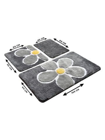 Elizabed 3er-Set: Badvorleger "Flower" in Grau