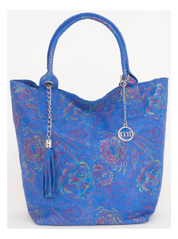 Mia Tomazzi Skórzana torebka "Liberazione" w kolorze niebieskim ze wzorem - 20 x 35 x 18 cm