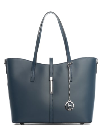 Lia Biassoni Skórzany shopper bag "Parma" w kolorze granatowym - 40 x 27 x 14 cm