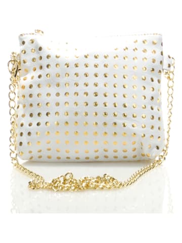 Mila Blu Skórzana torebka "Ninfea" w kolorze złoto-białym - 20 x 22 x 2 cm