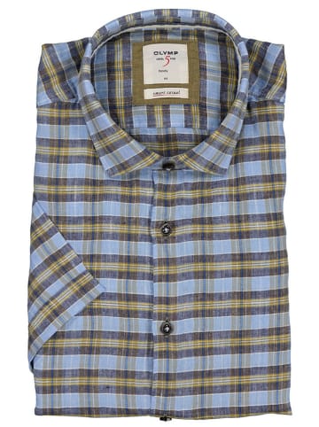 OLYMP Blouse "Level 5" - body fit - lichtblauw/bruin