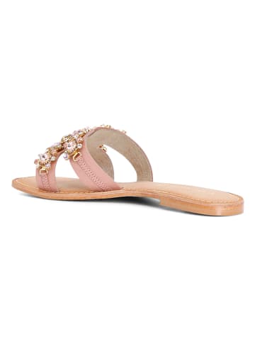 Cafe Noir Leren slippers lichtroze