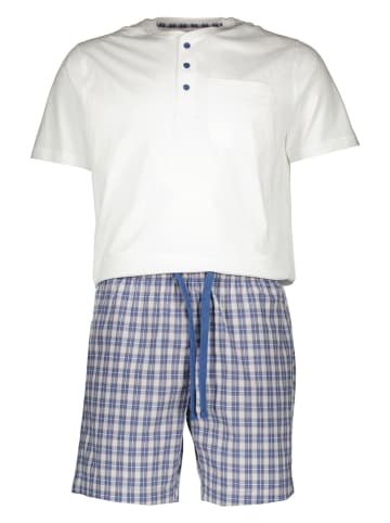 Seidensticker Pyjama in Weiß/ Blau