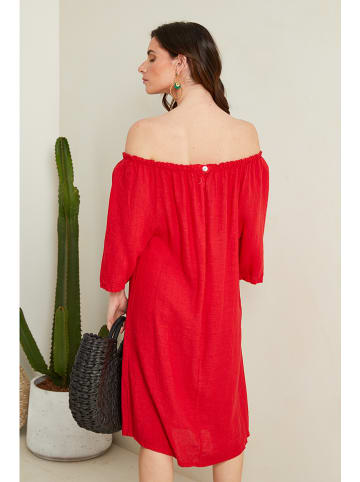 Le Monde du Lin Lniana sukienka w kolorze czerwonym