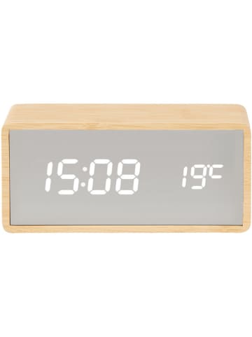 Present Time Wekker "Silver Mirror" lichtbruin/zilverkleurig - (B)15 x (H)7 x (D)4,5 cm