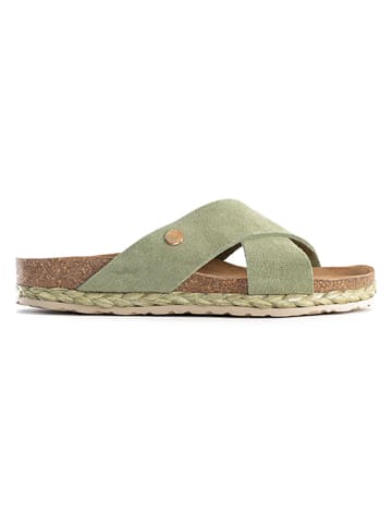 BAYTON Leren slippers "Burgos" kaki