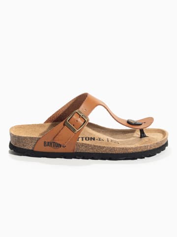 BAYTON Leren teenslippers "Melia" lichtbruin