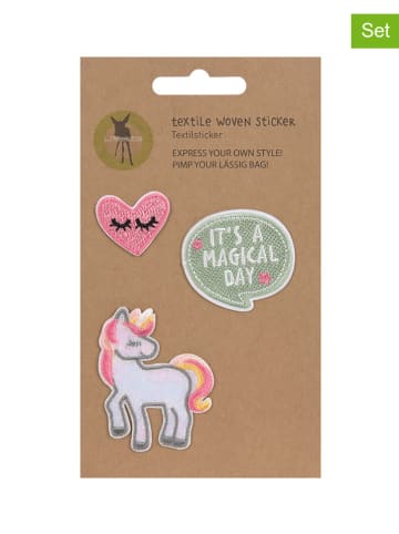 Lässig Textielen stickers "Unicorn" roze/groen/wit