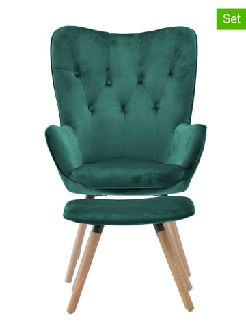 InArt 2-delige set: fauteuil met hocker groen