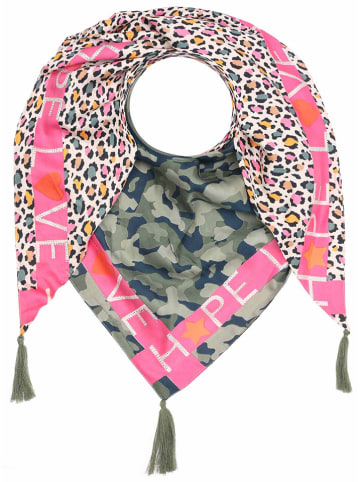 Zwillingsherz Sjaal kaki/roze - (L)200 x (B)97 cm