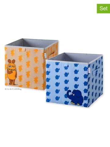 Lifeney 2er-Set: Aufbewahrungsboxen "Maus" in Blau/ Orange - (B)30 x (H)30 x (T)30 cm
