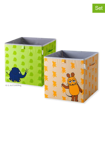 Lifeney 2er-Set: Aufbewahrungsboxen "Maus" in Grün/ Orange - (B)33 x (H)33 x (T)33 cm