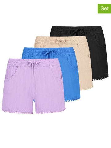 Fresh Made 4er-Set: Shorts in Schwarz/ Beige/ Blau