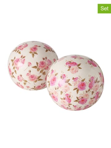 Boltze 2-delige set: decoratieve ballen "Roselia" wit/roze - Ø 20 cm