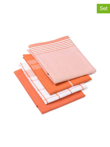 Gözze 4-delige set: theedoeken terracotta/wit - (L)70 x (B)50 cm