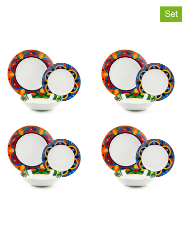 Trendy Kitchen by EXCÉLSA 12-częściowy zestaw talerzy "Cancun" w kolorze białym ze wzorem