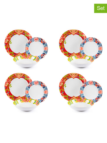 Trendy Kitchen by EXCÉLSA 12-częściowy zestaw talerzy "Oriental Spring" w kolorze białym ze wzorem