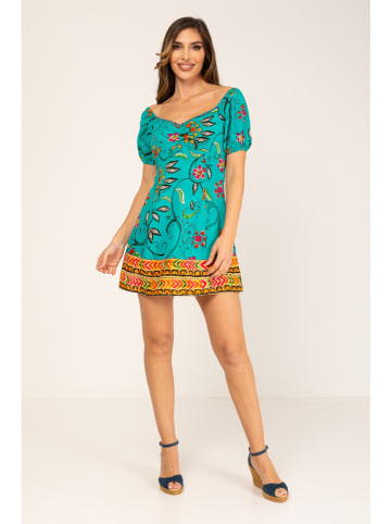Peace & Love Sukienka w kolorze turkusowym ze wzorem