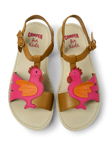 Camper Leder-Sandalen "Miko" in Hellbraun/ Pink