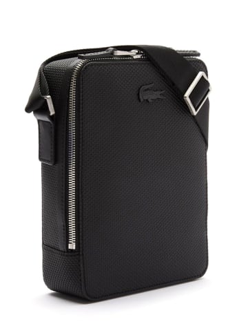 Lacoste Leder-Umhängetasche in Schwarz - (B)6 x (H)22 x (T)7 cm