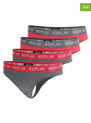 Replay Underwear 4er-Set: Strings in Grau/ Rot
