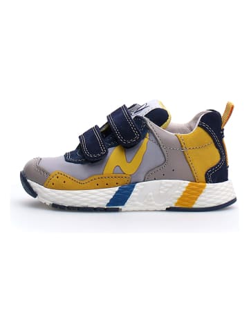 Naturino Leren sneakers grijs/donkerblauw/geel