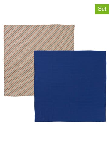 OYOY mini 2er-Set: Spucktücher "Iro" in Beige/ Blau - (L)70 x (B)70 cm
