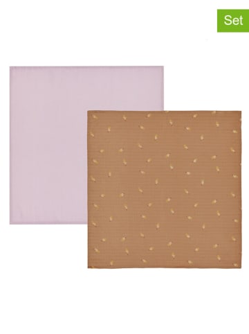 OYOY mini 2-delige set: spuugdoeken "Yummy" paars/lichtbruin - (L)70 x (B)70 cm