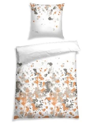 Schiesser Renforcé beddengoedset "Art" wit/oranje/lichtgrijs