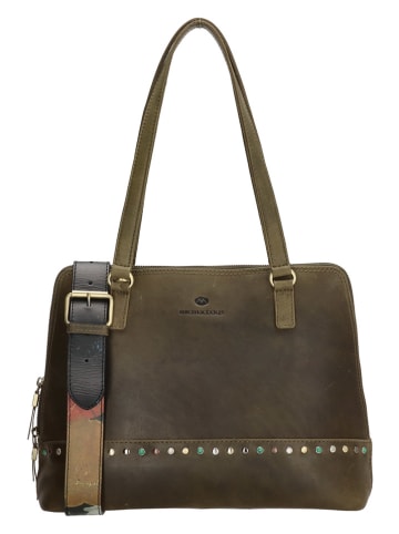 micmacbags Leder-Schultertasche in Khaki - (B)33 x (H)26 x (T)12 cm