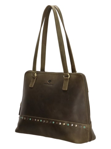 micmacbags Leder-Schultertasche in Khaki - (B)33 x (H)26 x (T)12 cm