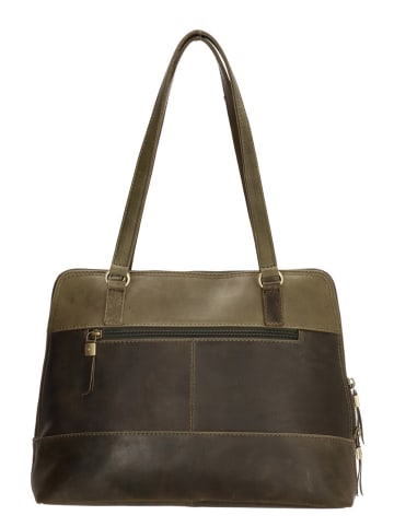 micmacbags Leder-Schultertasche in Khaki - (B)33 x (H)26 x (T)12 cm